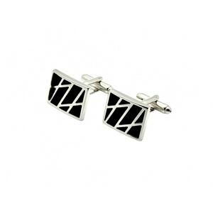 Men’s Silver Tone Cufflinks with Black Geometric Enamel – Rectangular